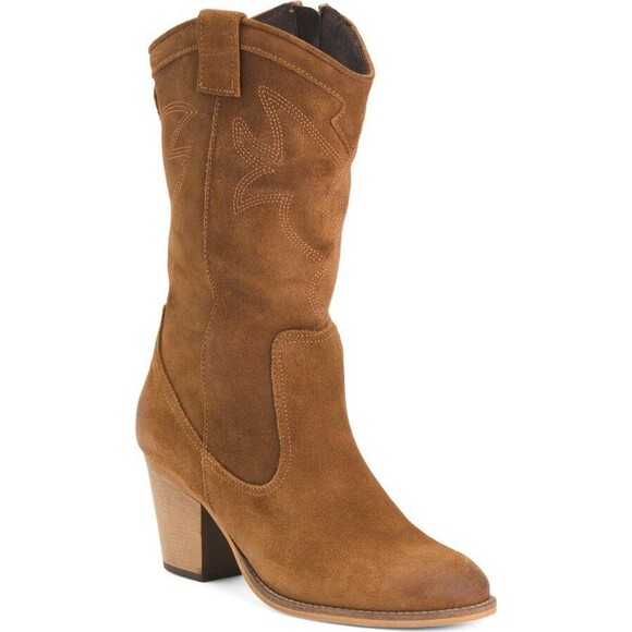 Poelman Shoes - Poelman Suede Western Cowboy Boots Brown Chunky Heel Boho Festival Sz 6.5 New